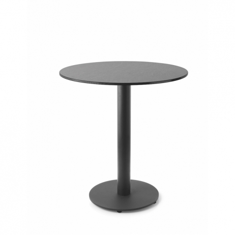 Tavolino da bar con piano in HPL nero bordo nero diametro 70 cm