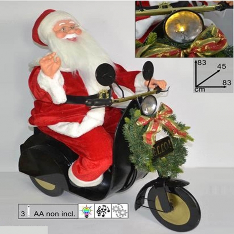 Immagini Natale In Movimento.Emporio Grassi Babbo Natale Su Moto Con Movimento Luci E Musica Cod 9035